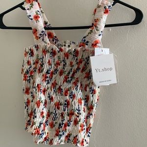 Floral scrunched tank top
